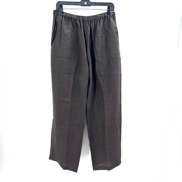 Eskandar Brown 100% Linen Lagenlook Pull On Wide Leg Trouser Pants Size 2
